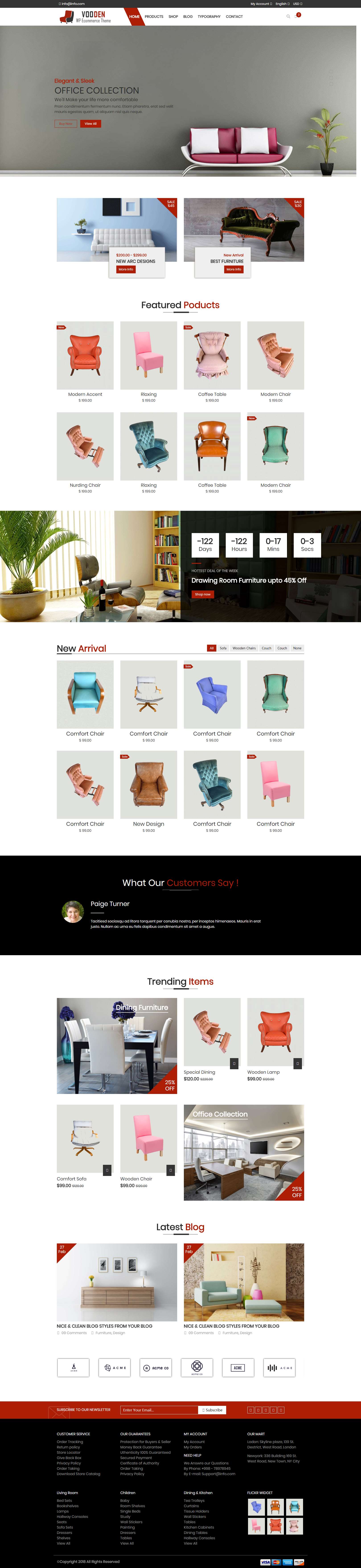 红色简洁风格的家具商城网站源码下载