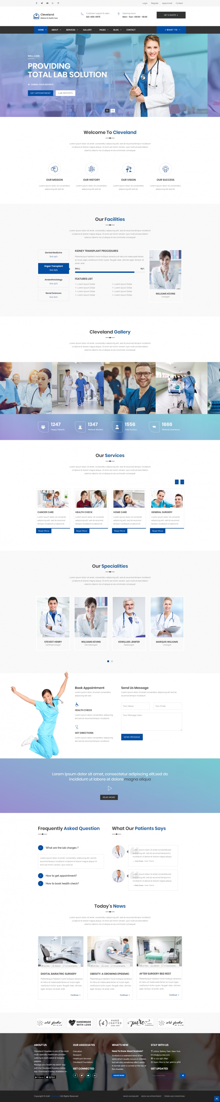 蓝色简洁风格的医疗健康体检企业网站源码下载