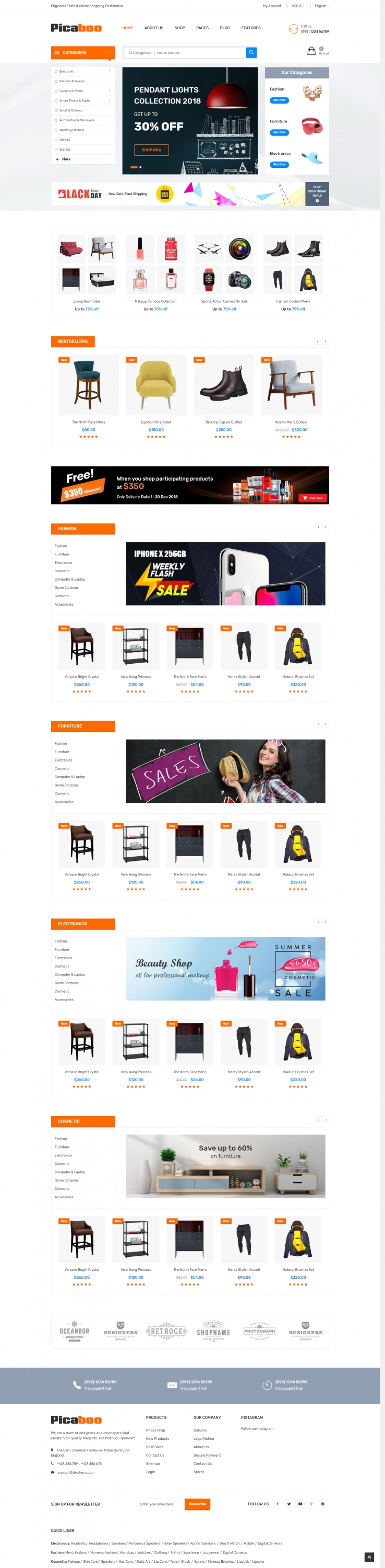 橙色简洁风格的电子数码产品商城网站源码下载