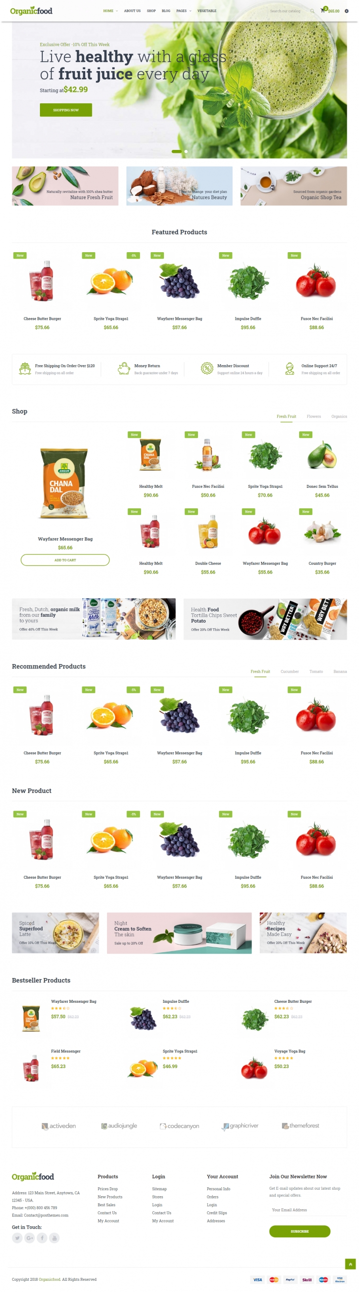 绿色欧美风格的食品蔬菜水果整站网站源码下载