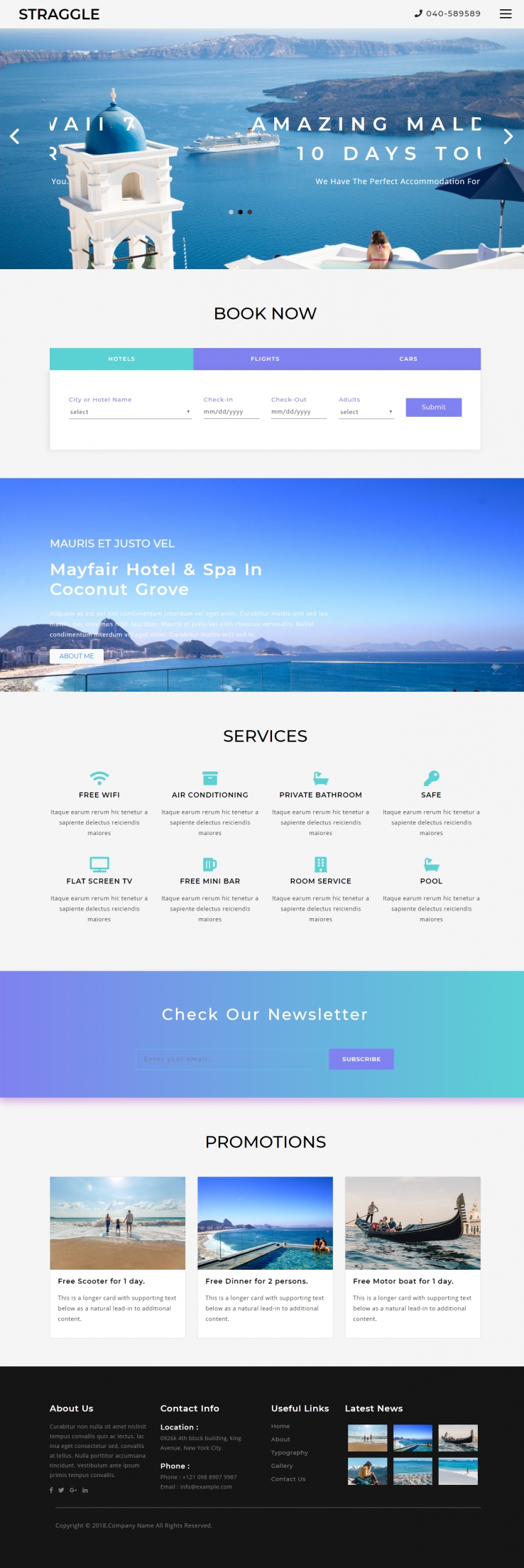 蓝色简洁风格的旅游攻略酒店企业网站源码下载