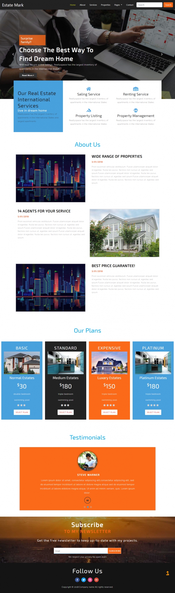 蓝色宽屏风格的二手房屋出租企业网站源码下载