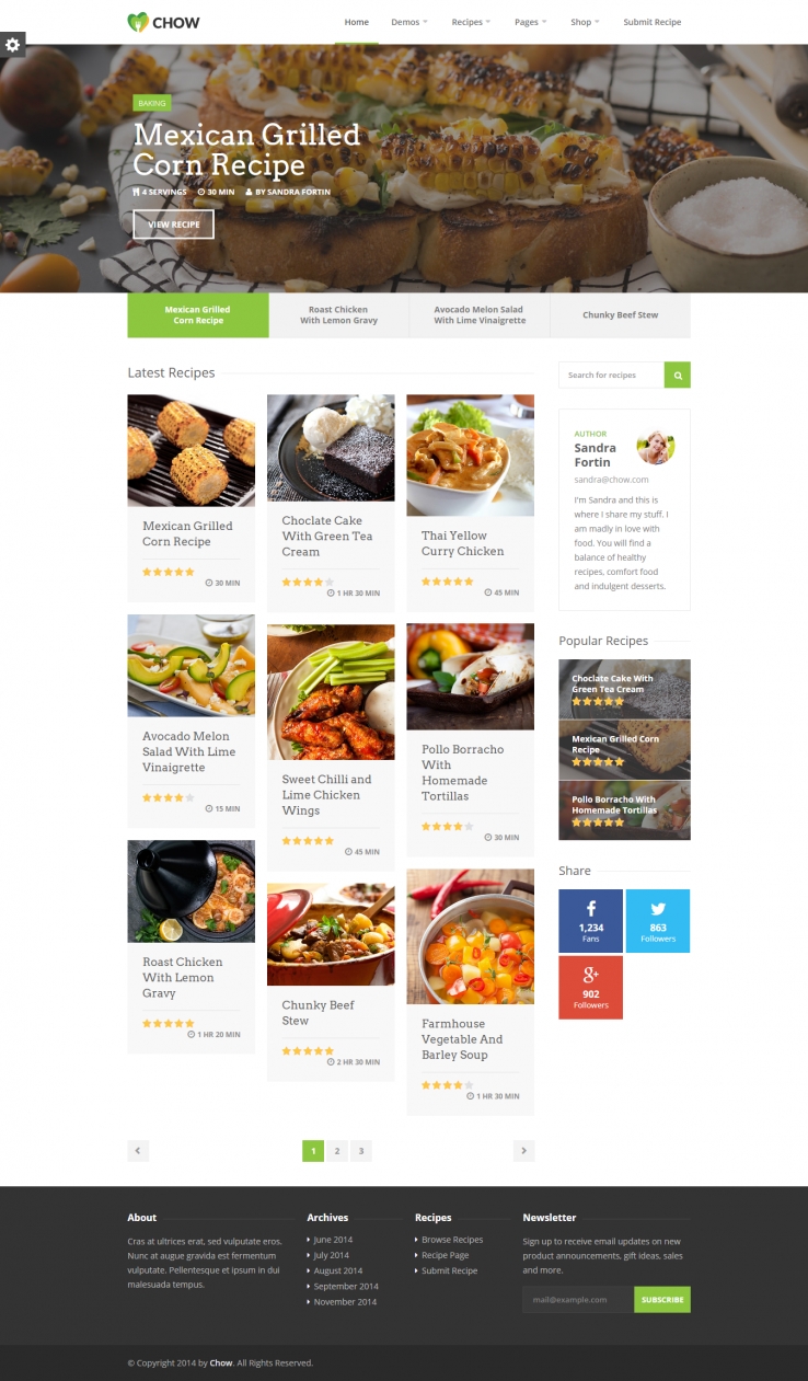 绿色欧美风格的美食菜谱平台企业网站源码下载