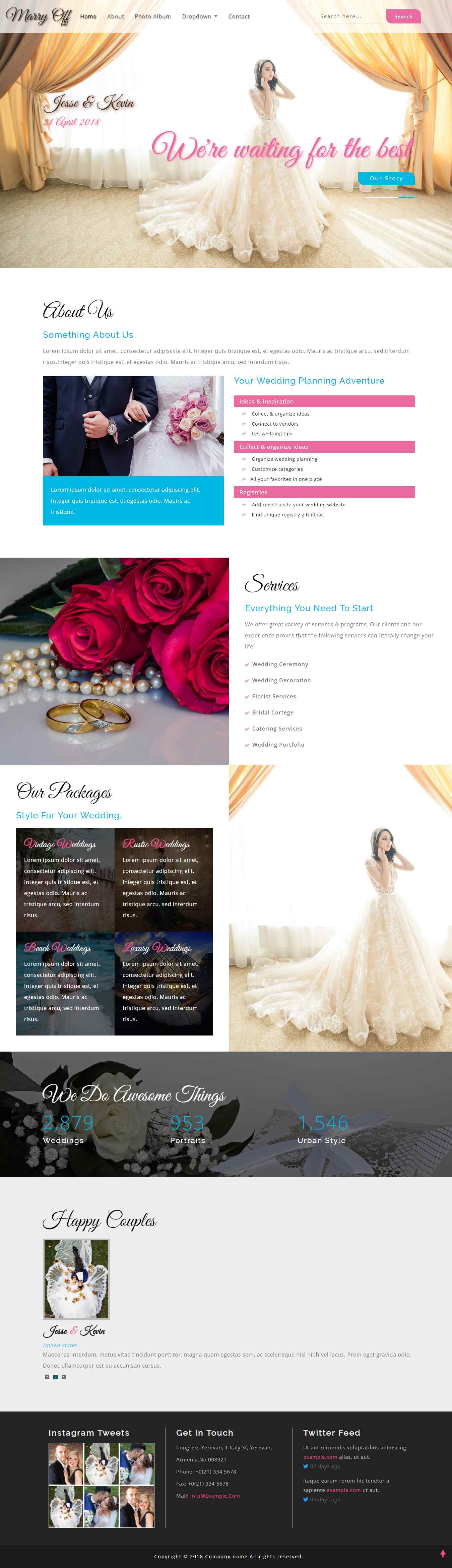紫色宽屏风格的婚纱摄影企业网站源码下载