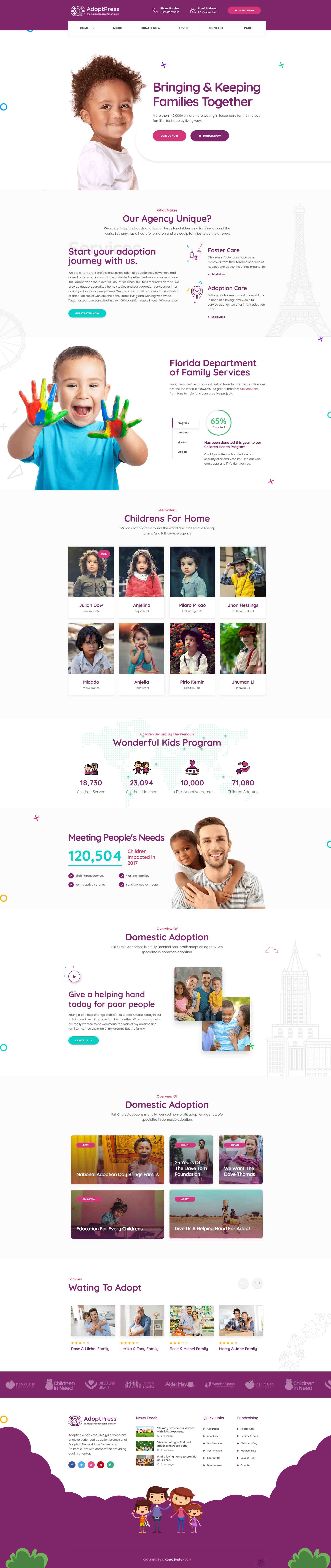 紫色卡通风格响应式儿童收养机构企业网站源码下载