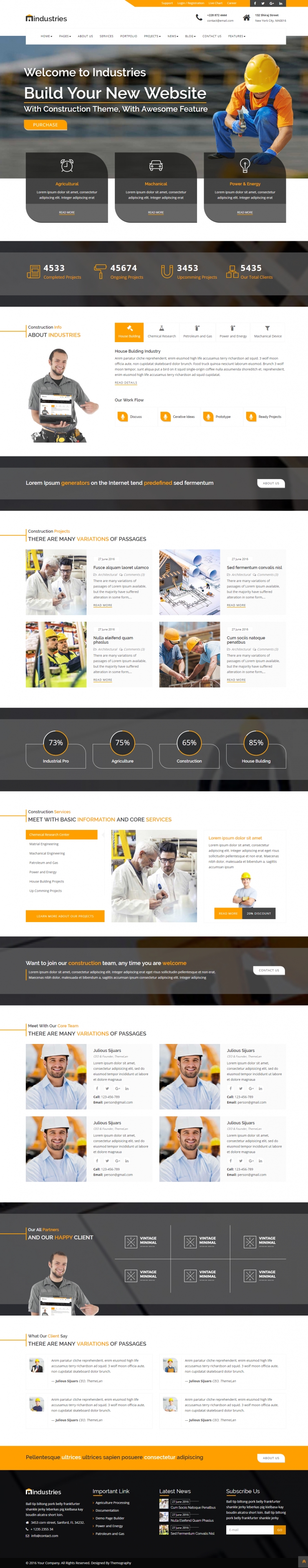 黄色宽屏风格的建筑工业行业企业网站源码下载