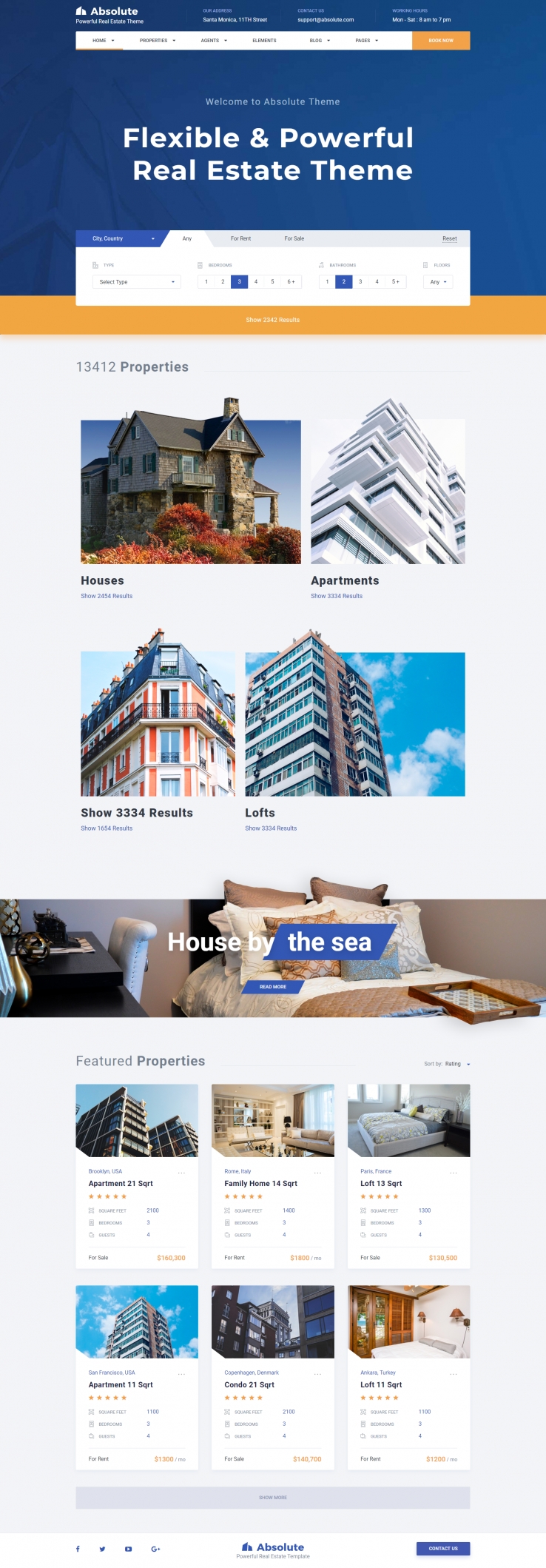 蓝色大气风格的房产销售公司企业网站源码下载