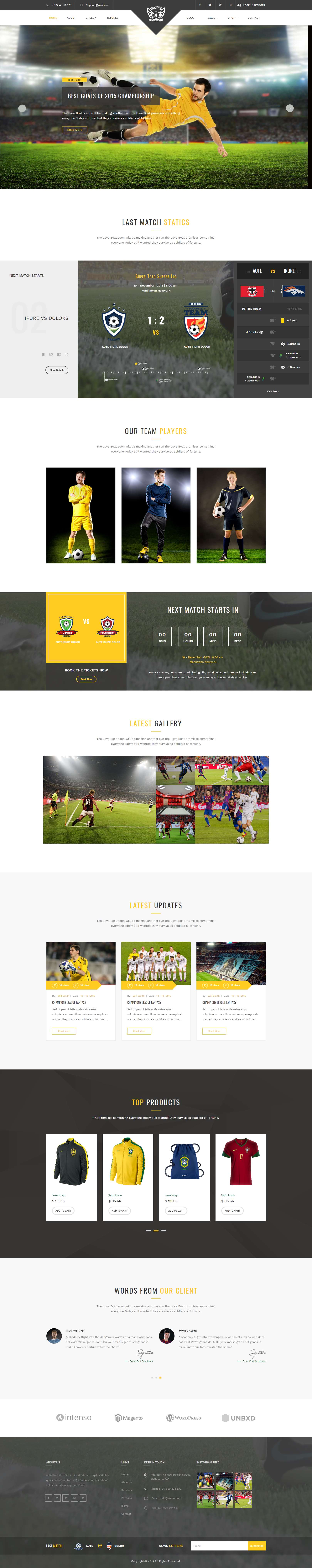 黄色简洁风格的足球体育用品商城网站源码下载