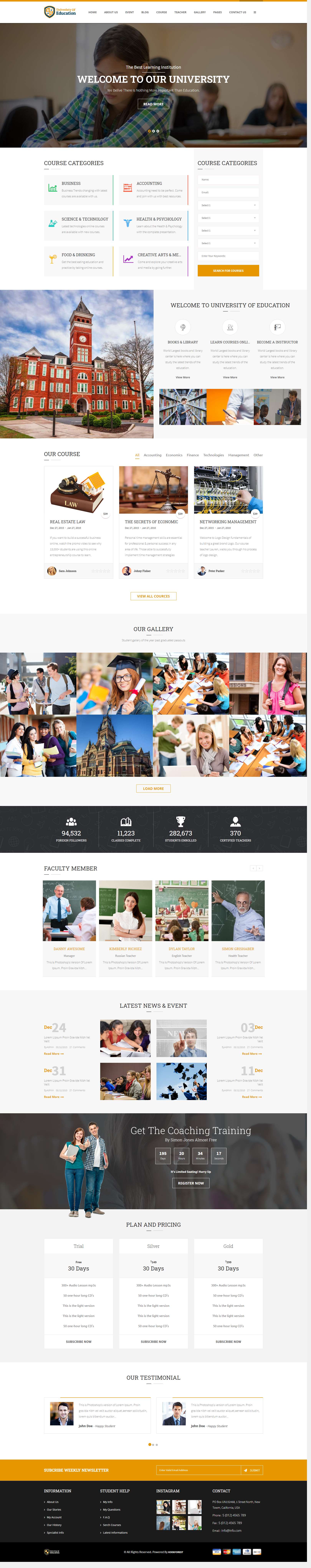 黄色简洁风格的大学生选修课程整站网站源码下载