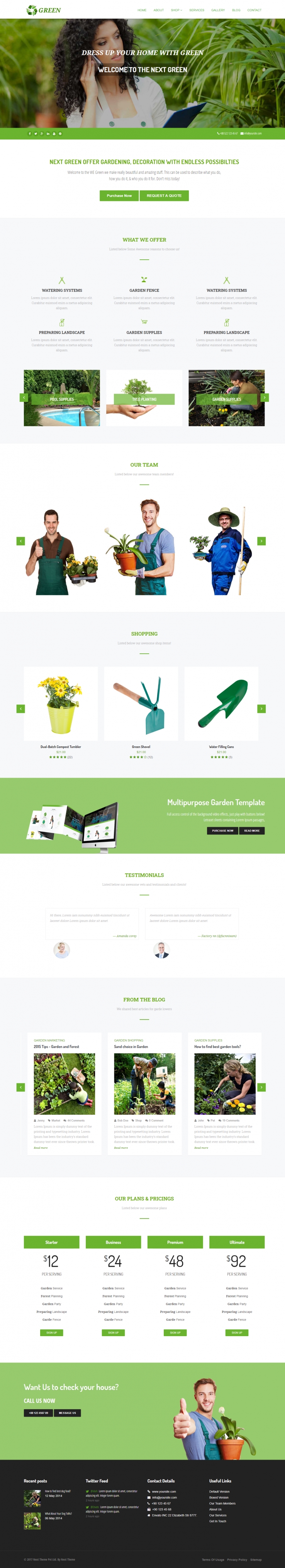 绿色欧美风格的园林盆栽植物企业网站源码下载