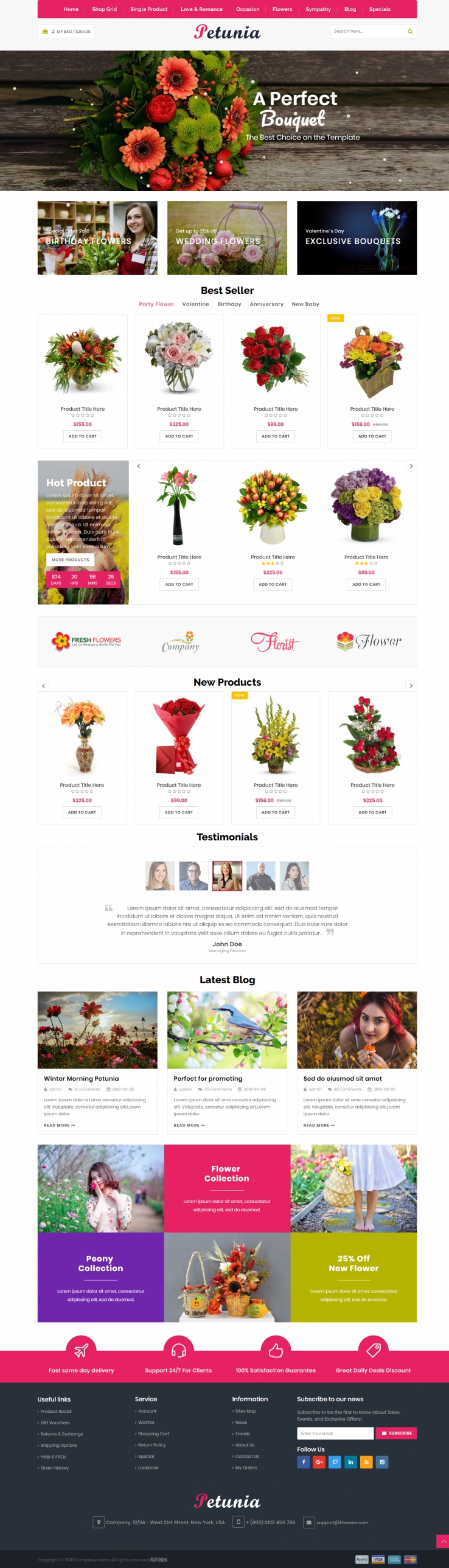 红色简洁风格的网上鲜花商城整站网站源码下载
