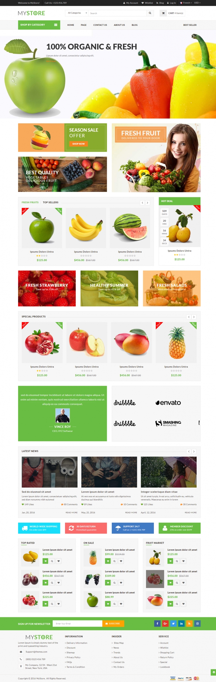 绿色欧美风格的新鲜水果购物整站网站源码下载
