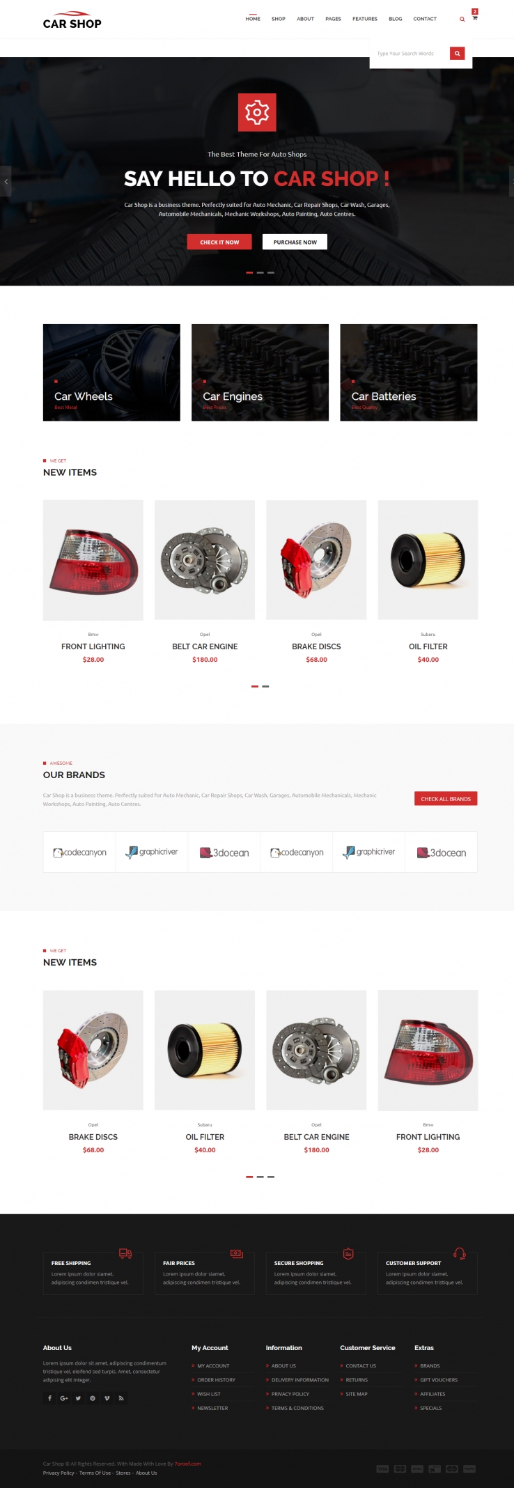 红色欧美风格的汽车配件商城整站网站源码下载