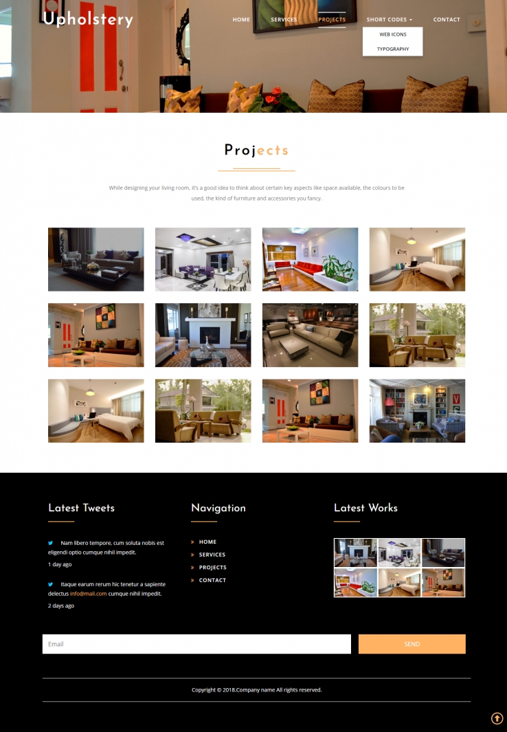 橙色宽屏风格的室内设计企业网站源码下载