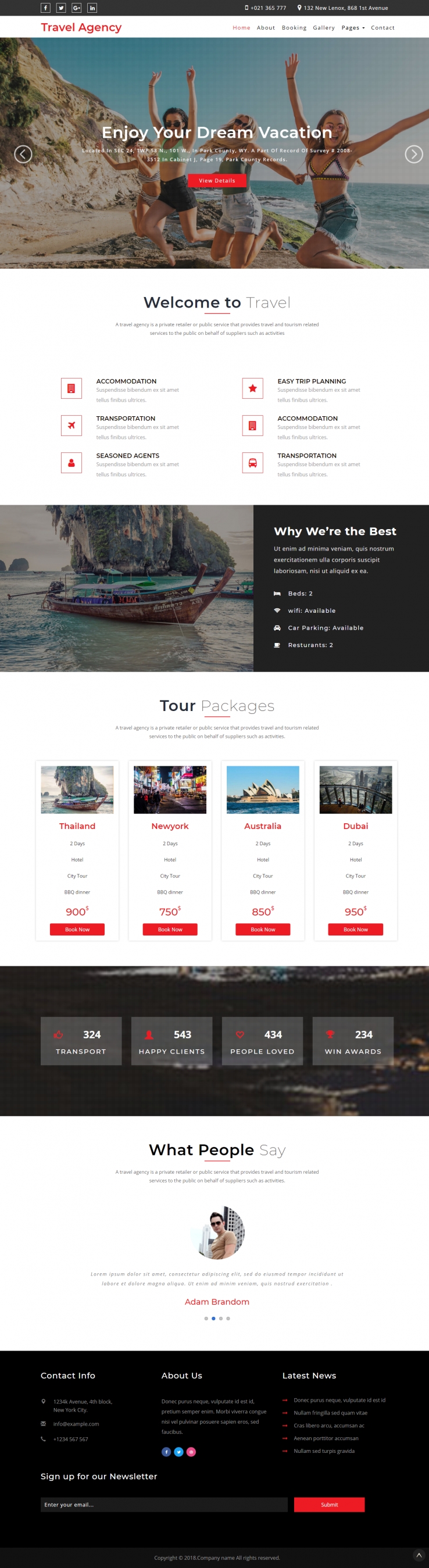 红色欧美风格的旅行社服务企业网站源码下载
