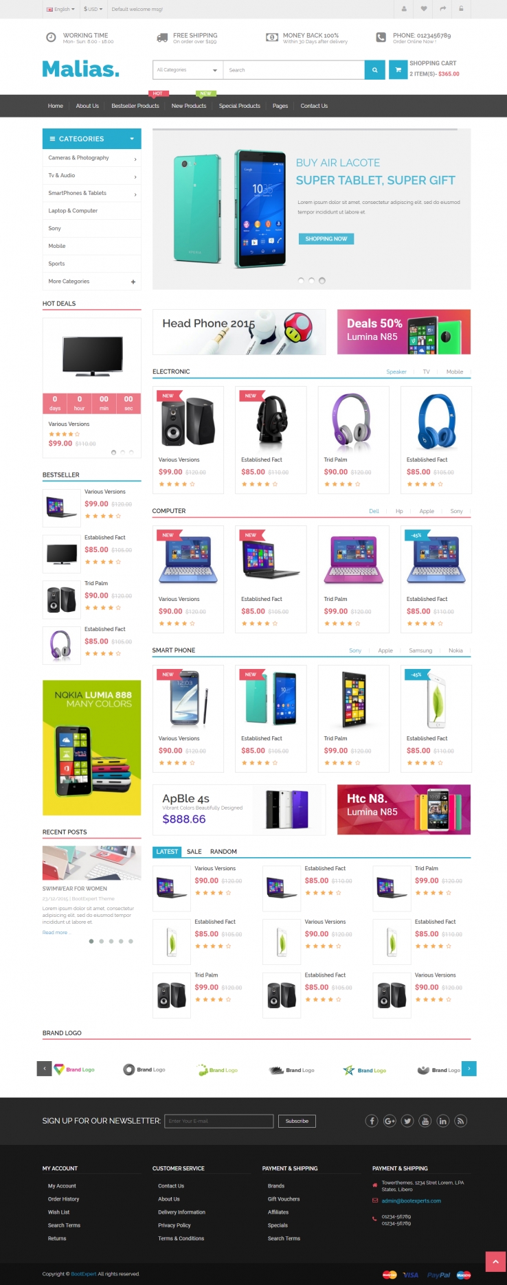 蓝色欧美风格的手机电脑销售整站网站源码下载