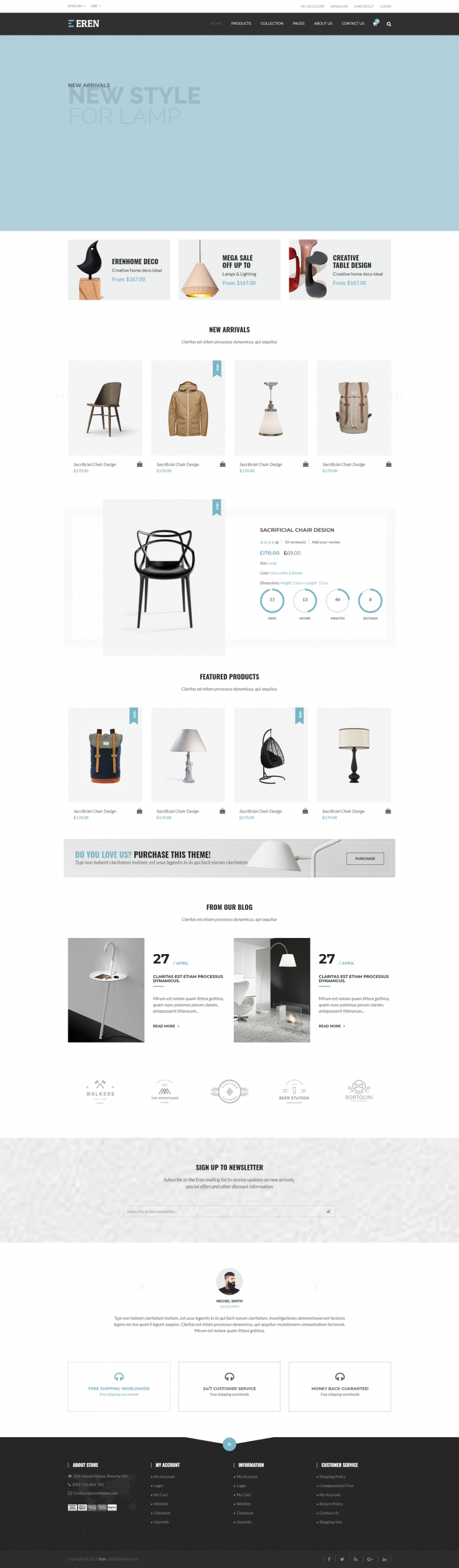蓝色简洁风格的室内家具装饰商城网站源码下载