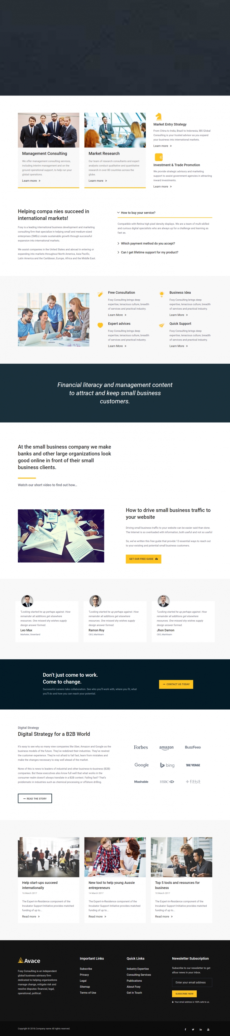 黄色简洁风格的商务咨询分析企业网站源码下载