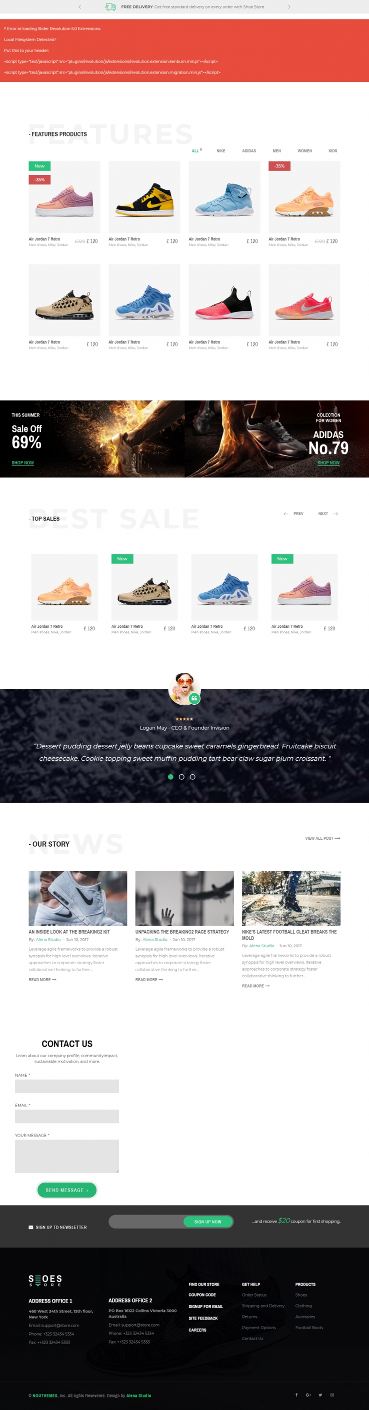 绿色宽屏风格的运动鞋子品牌整站网站源码下载