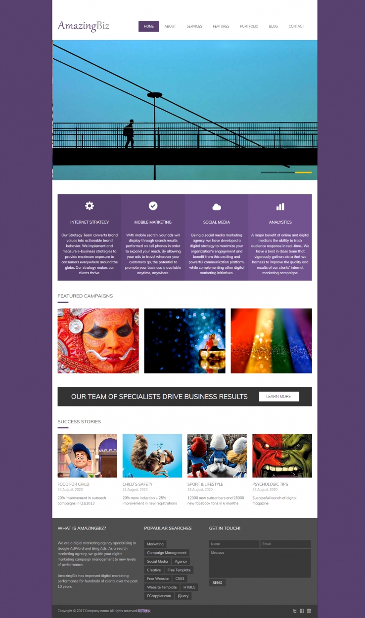 紫色欧美风格的公司展示企业网站源码下载