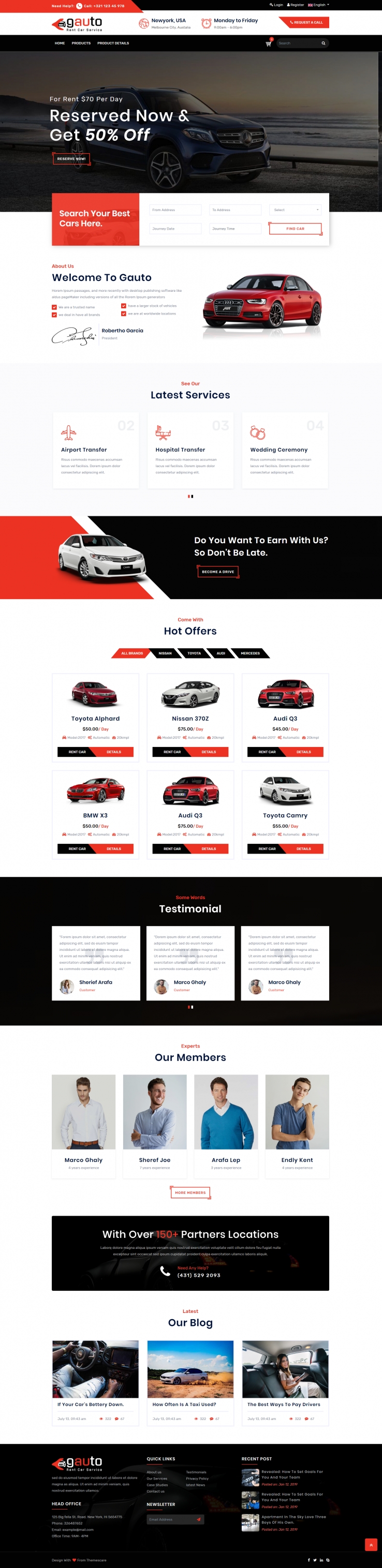 红色简洁风格的汽车租赁整站网站源码下载