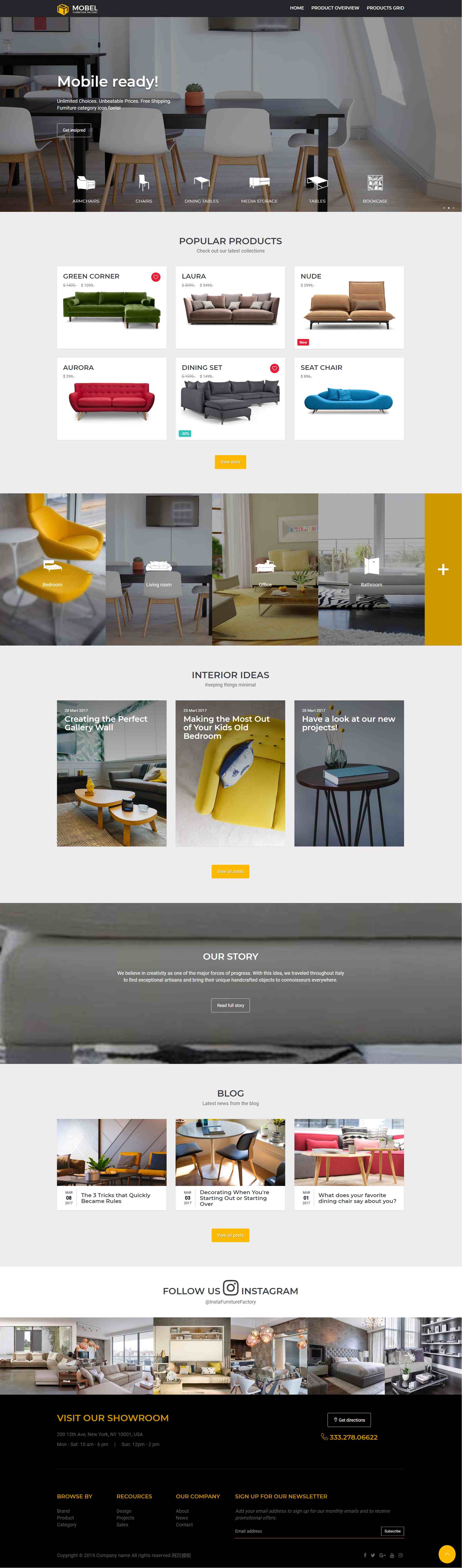 黄色简洁风格的网上家具商城网站源码下载