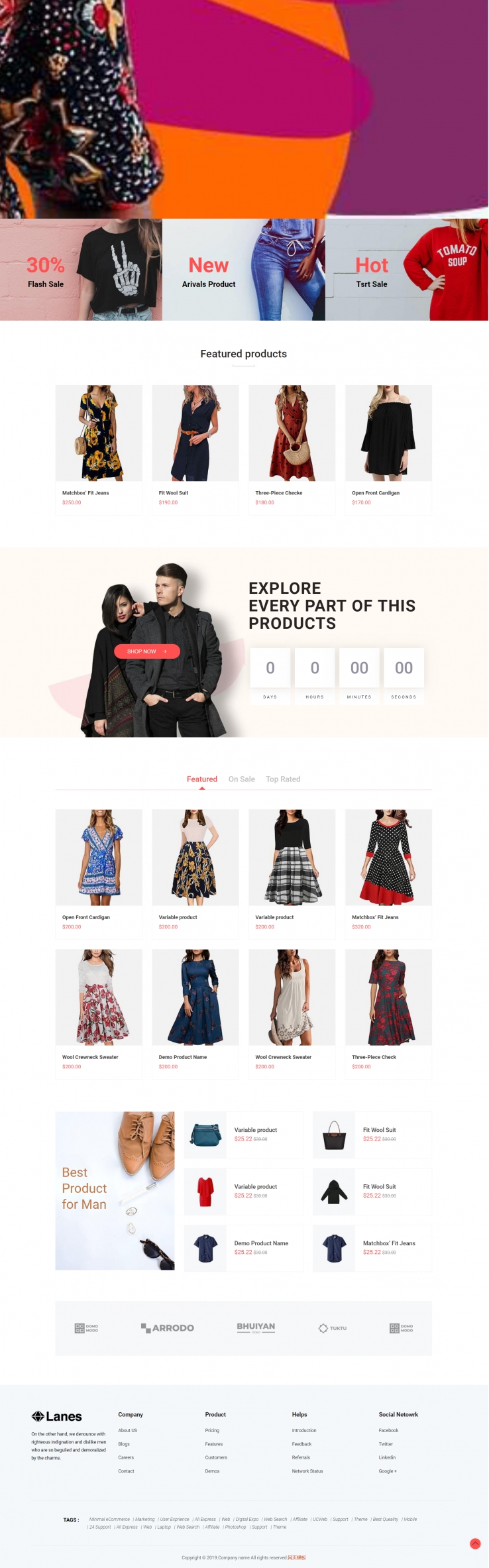 红色简洁风格的时尚女性服装商城网站源码下载