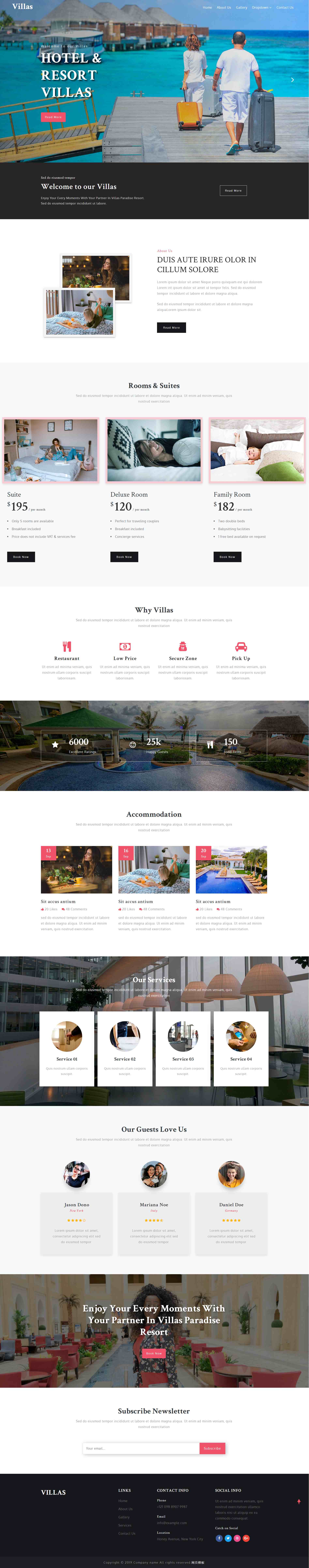 红色简洁风格的酒店度假别墅企业网站源码下载
