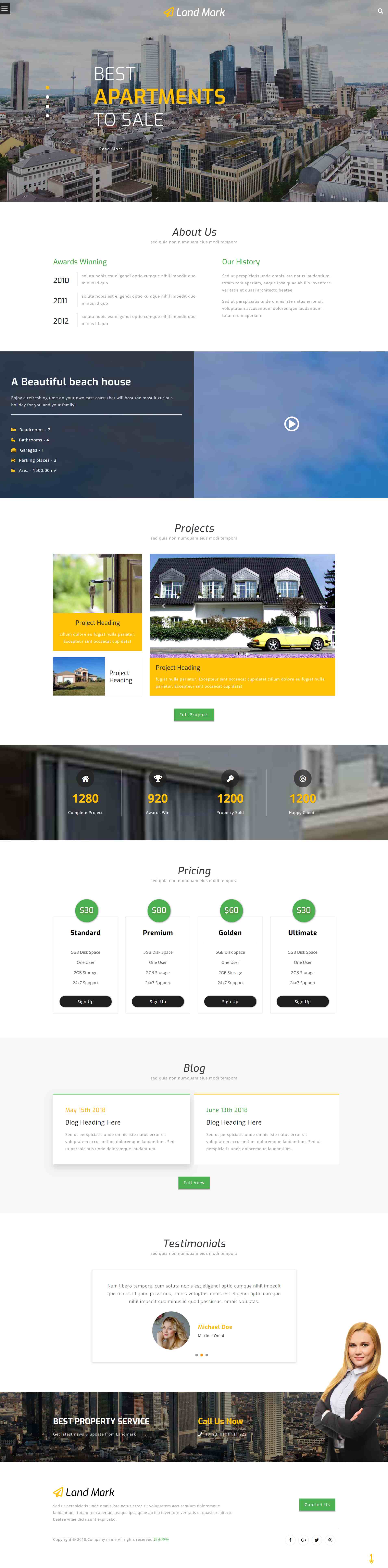 黄色简洁风格的酒店式公寓企业网站源码下载