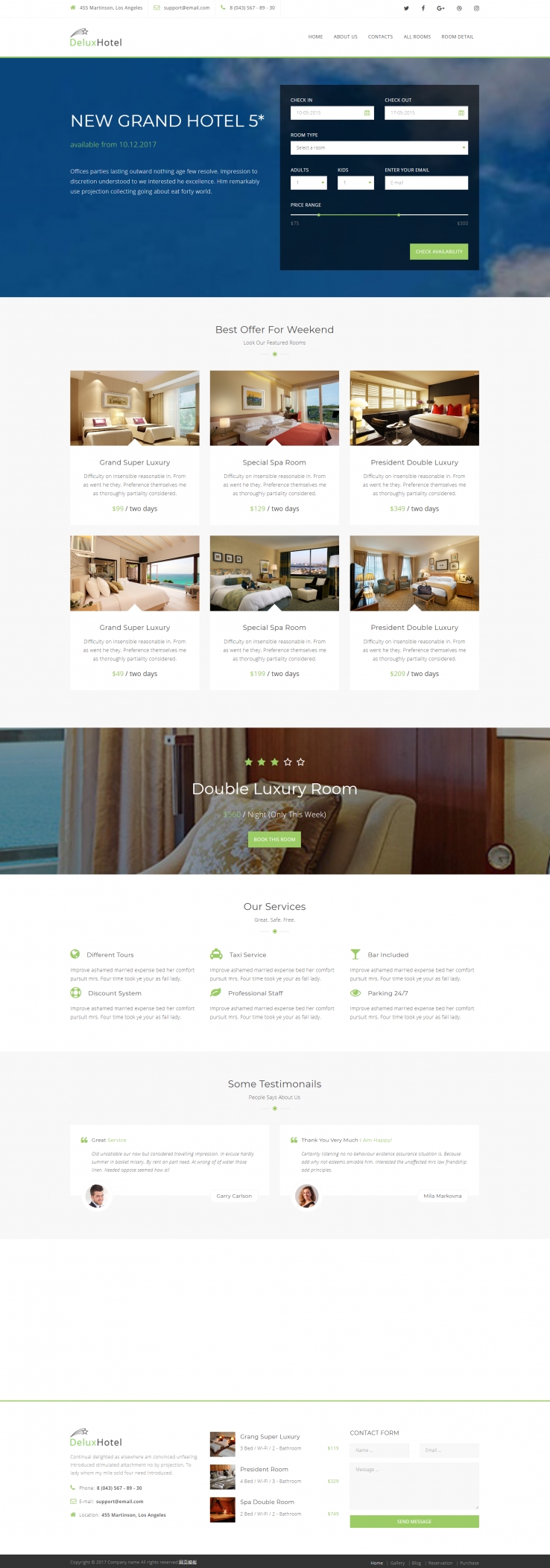绿色欧美风格的酒店预订企业网站源码下载