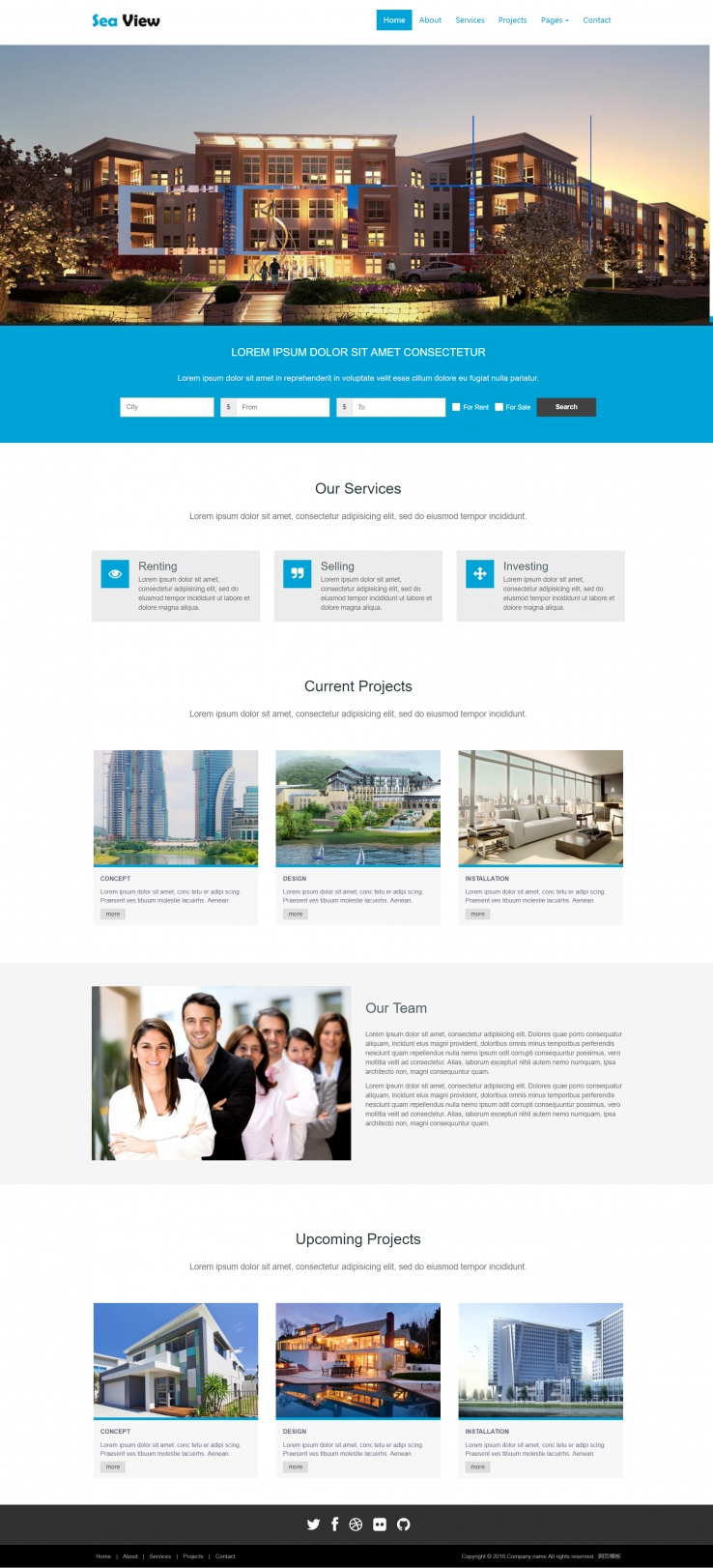 蓝色简洁风格的酒店客房预订企业网站源码下载