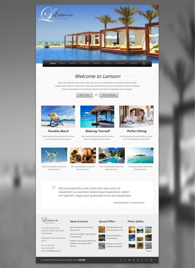 白色简洁样式响应式海边度假酒店网页模板
