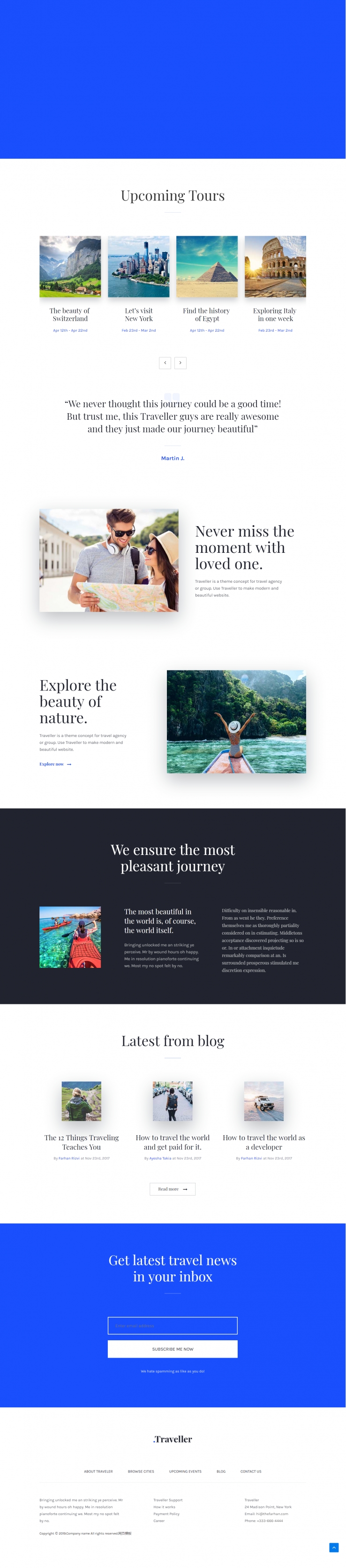 蓝色简洁形式html旅游专题网页模板