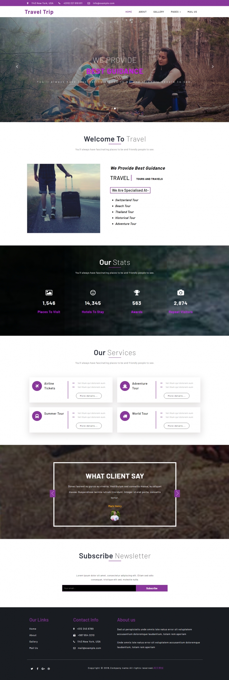 bootstrap紫色简洁形式旅游休闲时光网页模板代码