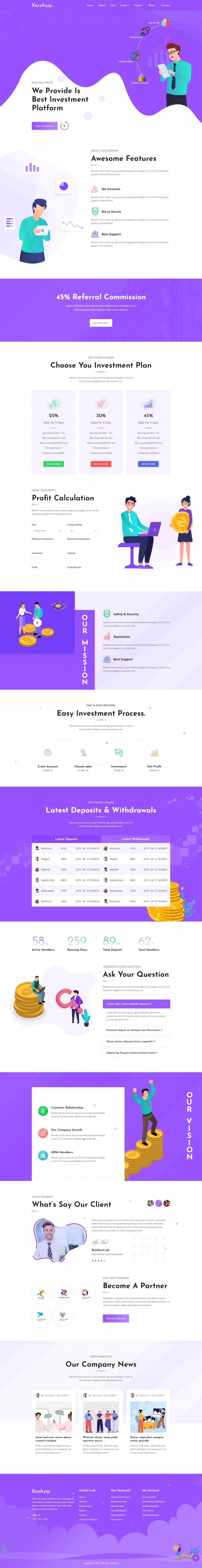 紫色创意风格响应式货币金融投资网页模板