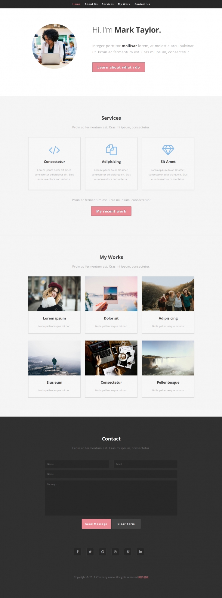 粉色简洁风格响应式企业单页网页模板