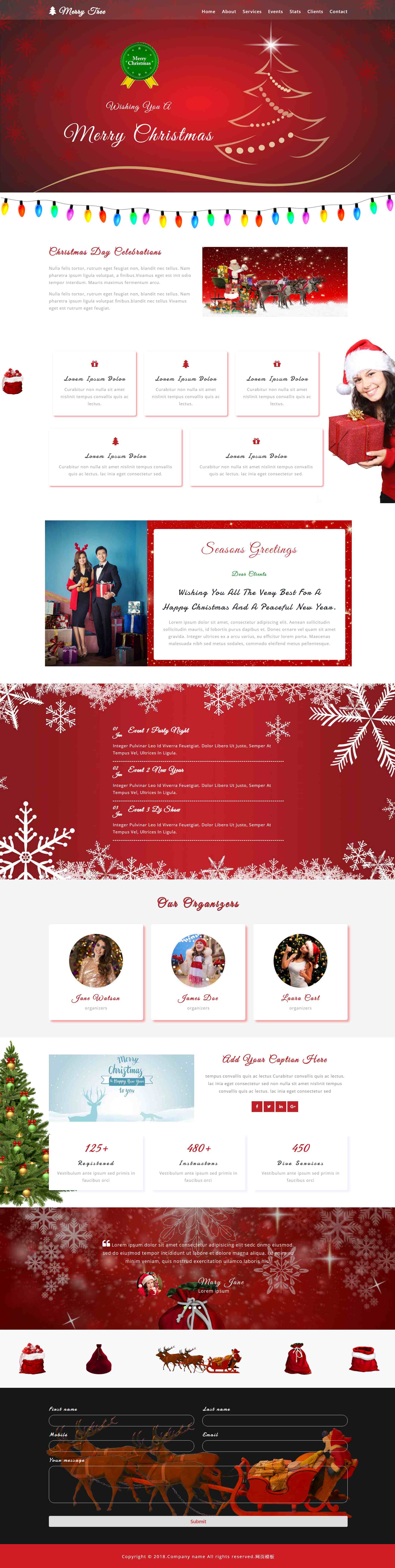 html红色简洁形式圣诞节活动页网页模板代码下载
