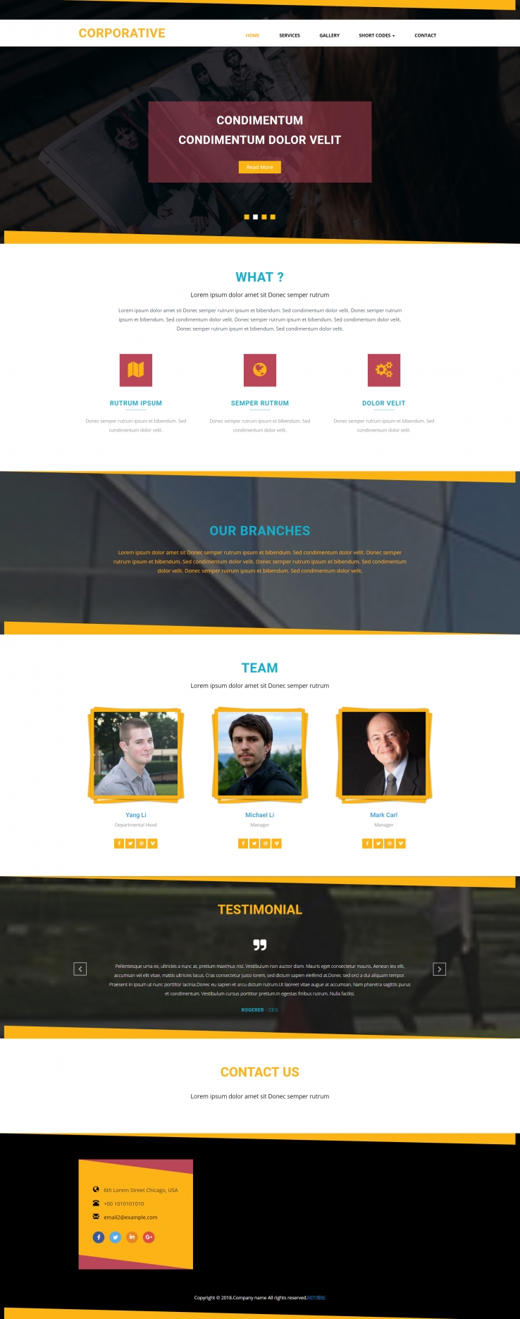 html5黄色简洁样式企业公司网页模板