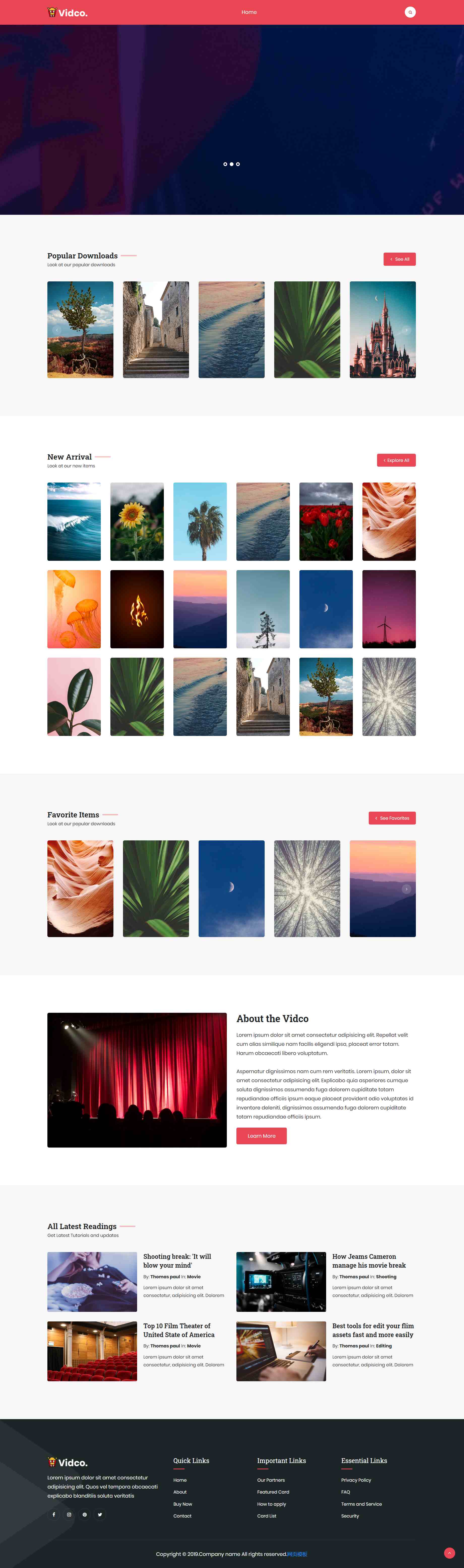 HTML5红色简洁形式图片资源素材网页模板代码下载