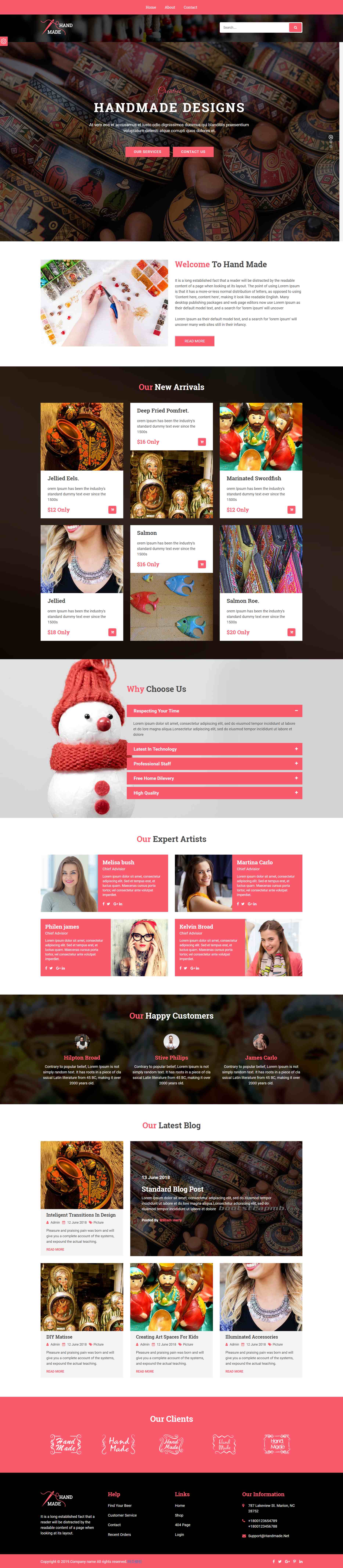 红色简洁样式pc+wap手工艺术商店网页模板代码下载
