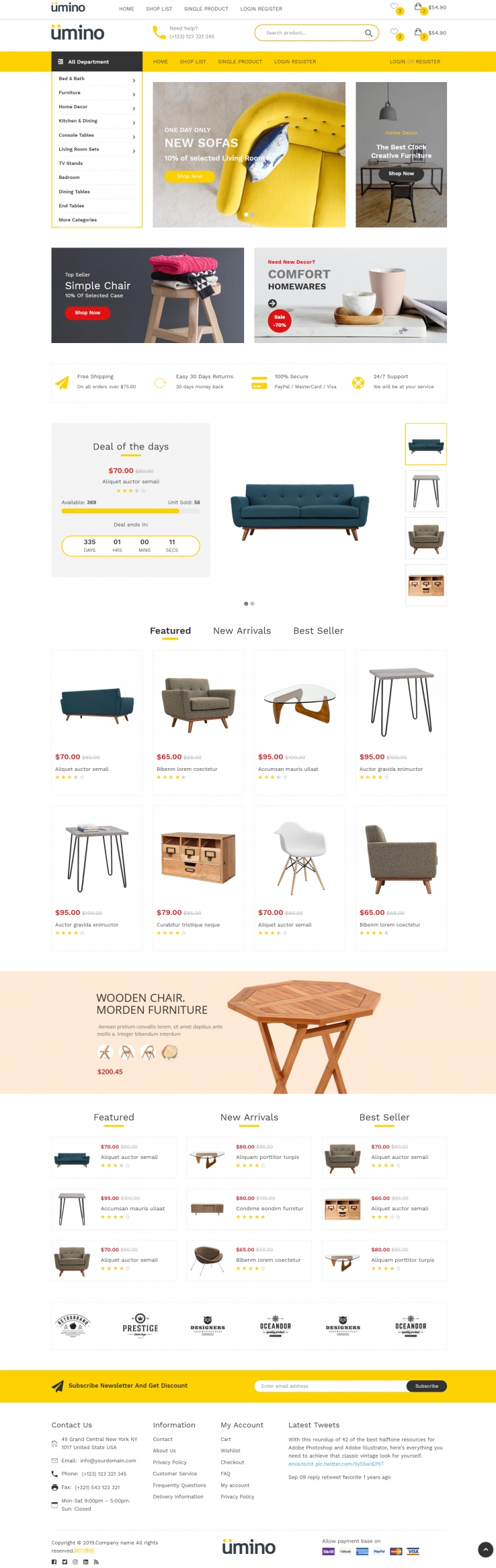 bootstrap黄色简洁形式室内家具商城网页模板