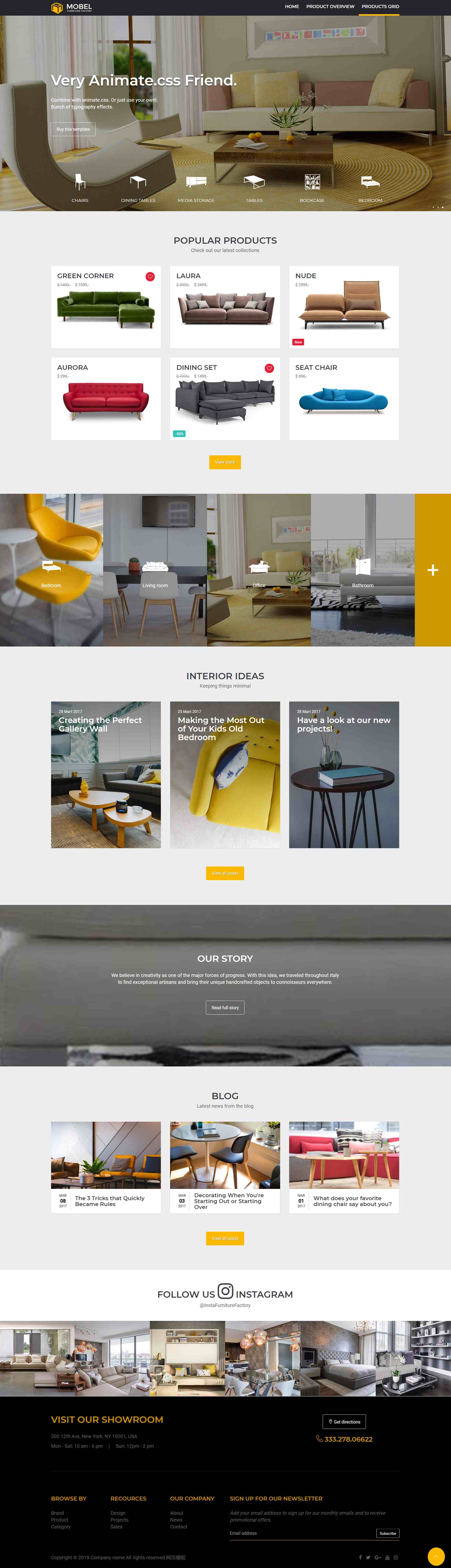 HTML5黄色宽屏形式网上家具商城网页模板