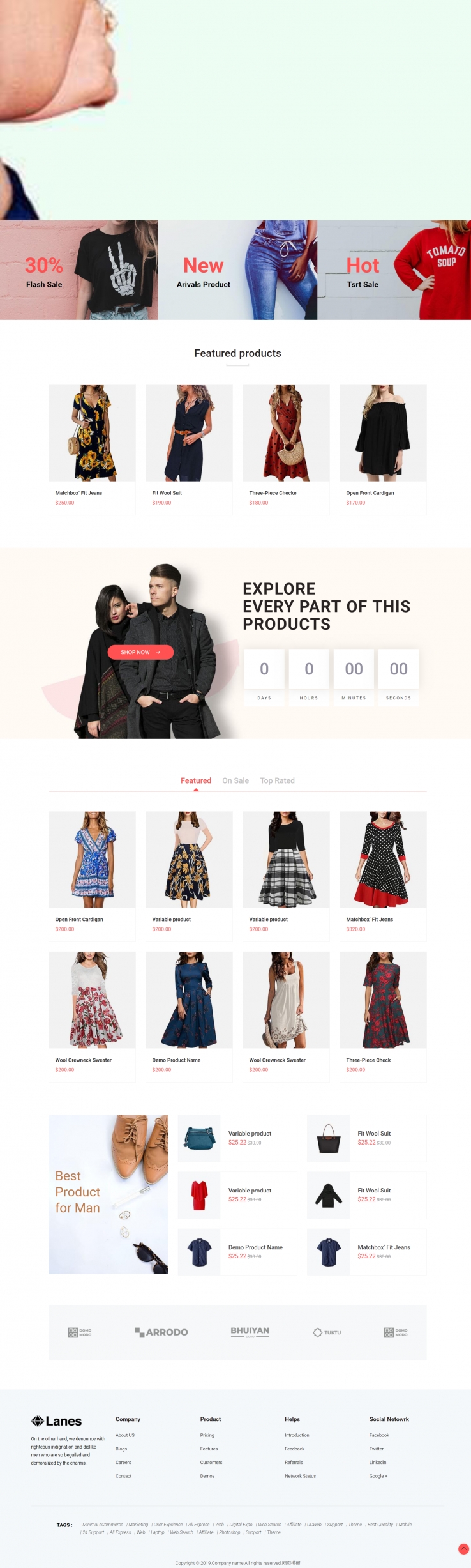 红色简洁风格响应式时尚服装商城网页模板