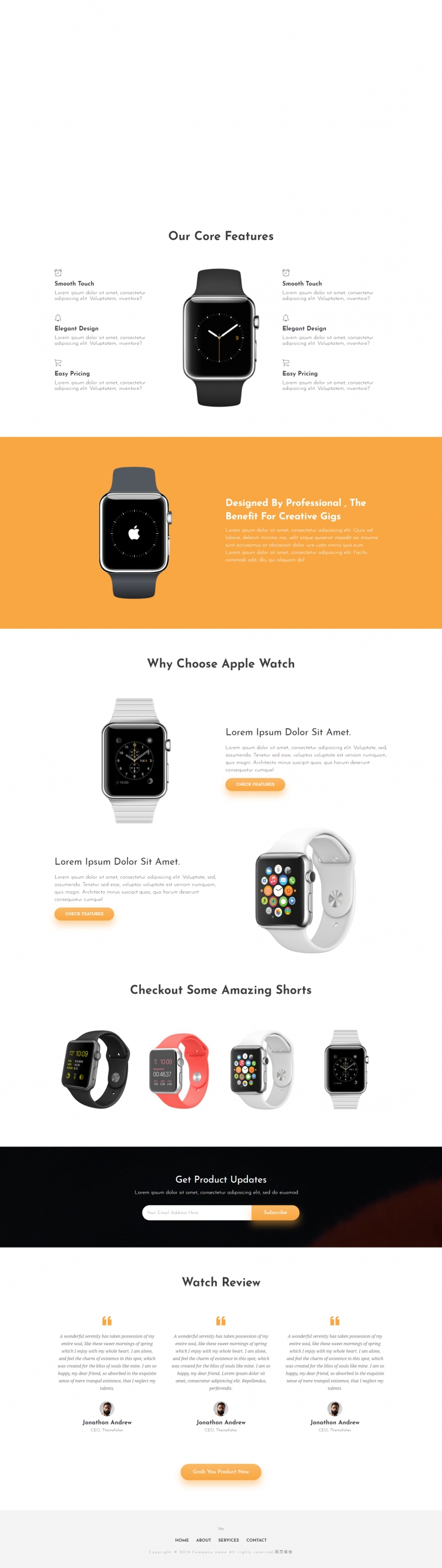 Bootstrap黄色简洁形式智能手表网页模板