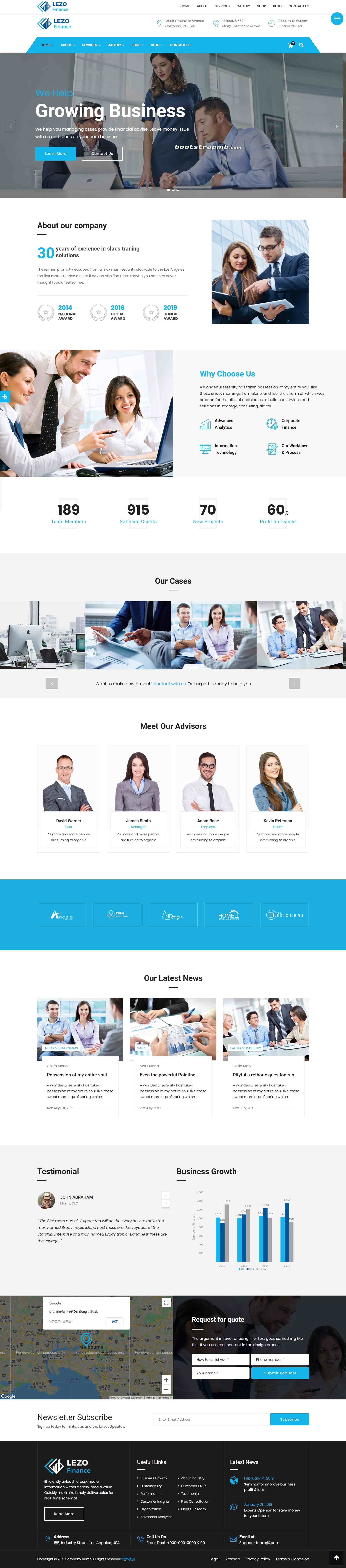 Bootstrap蓝色简洁形式金融投资企业网页模板