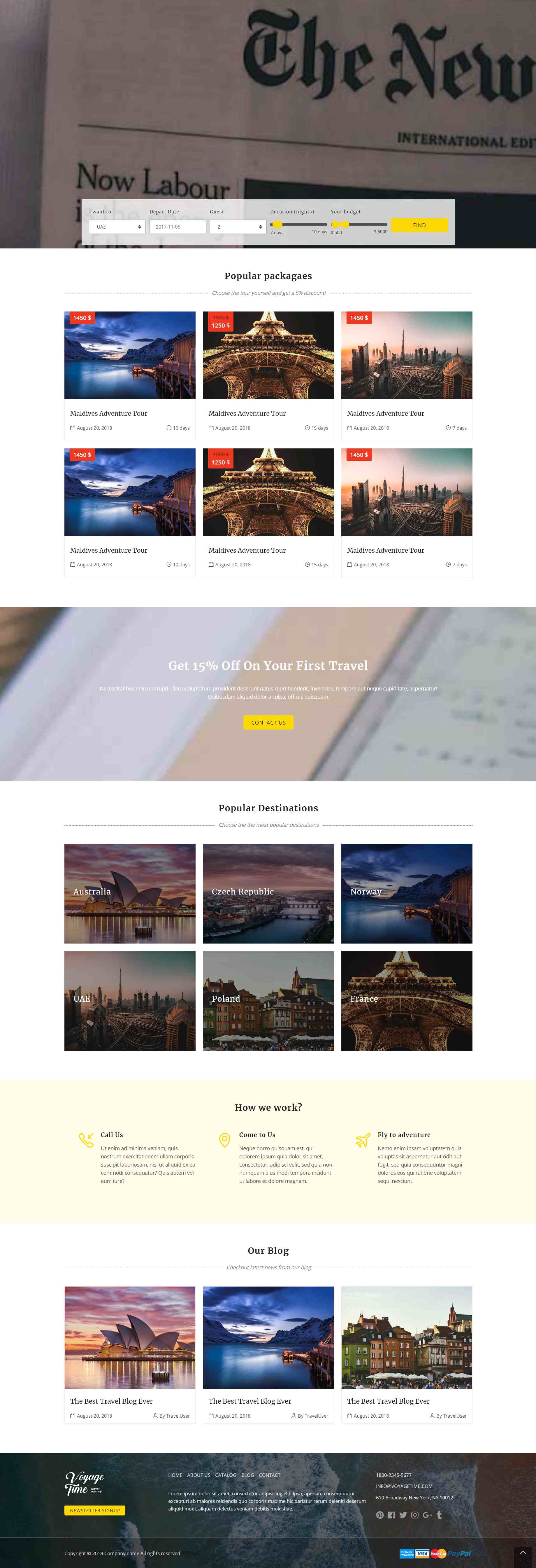 黄色简洁风格响应式旅游公司网页模板代码下载