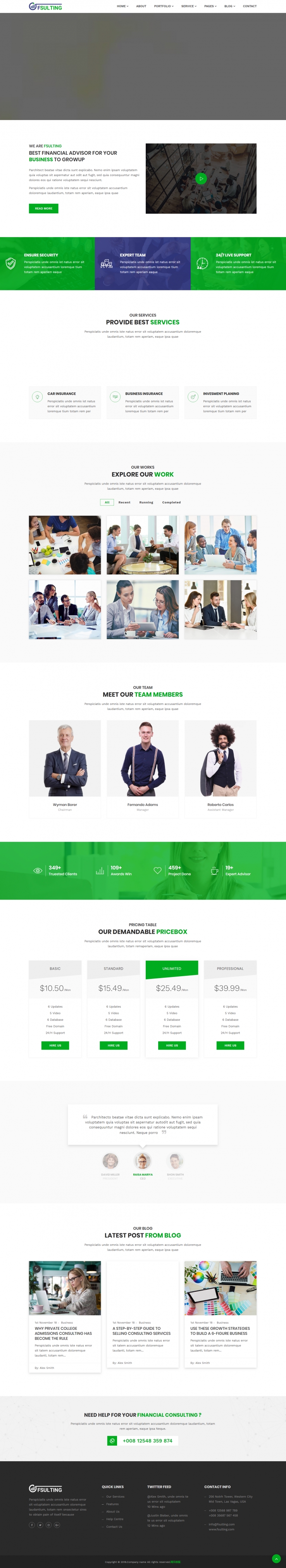 html绿色宽屏形式金融咨询网页模板