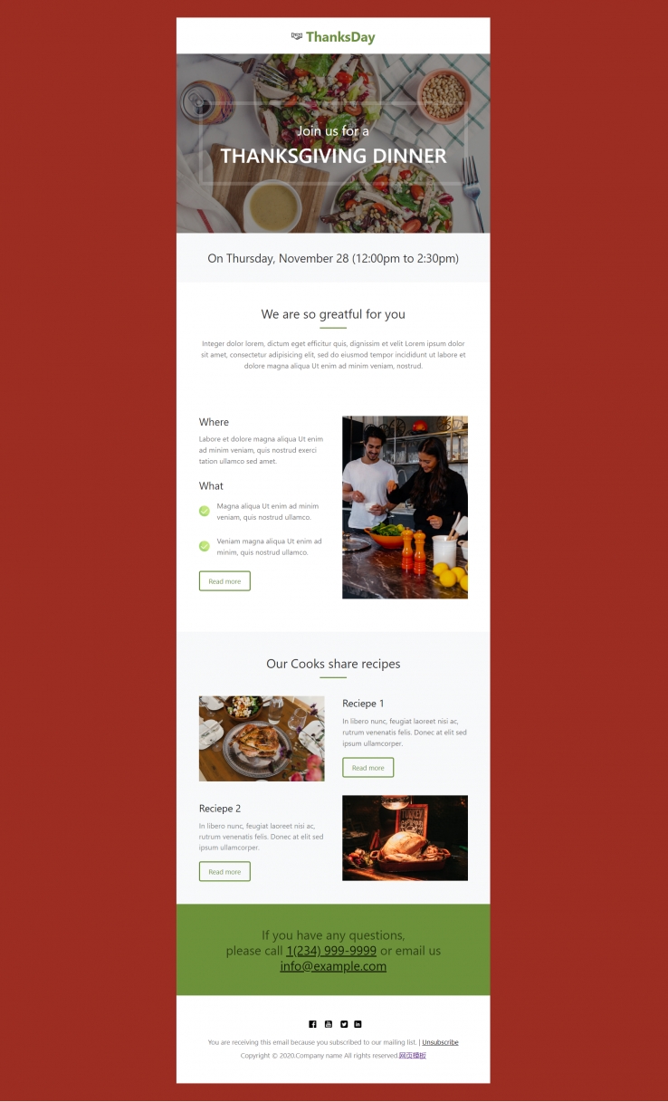 html5绿色欧美样式感恩节晚餐网页模板代码下载