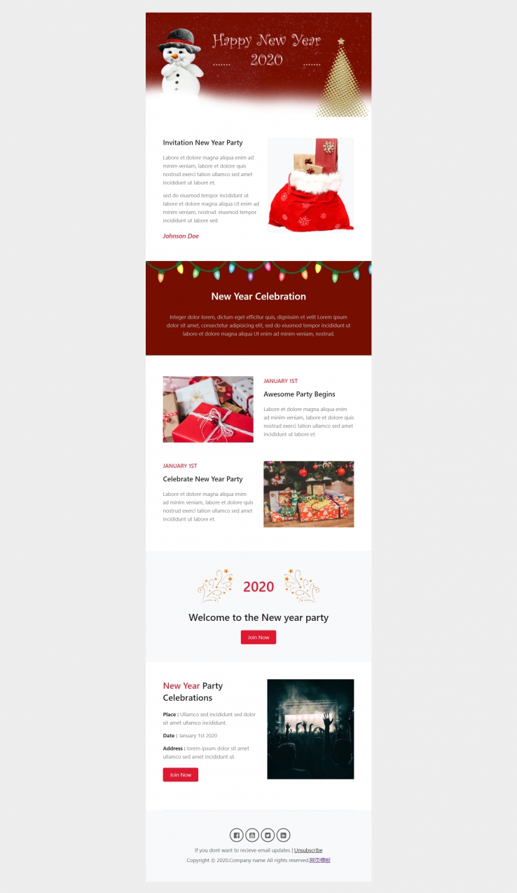 html5红色简洁样式新年晚会网页模板代码