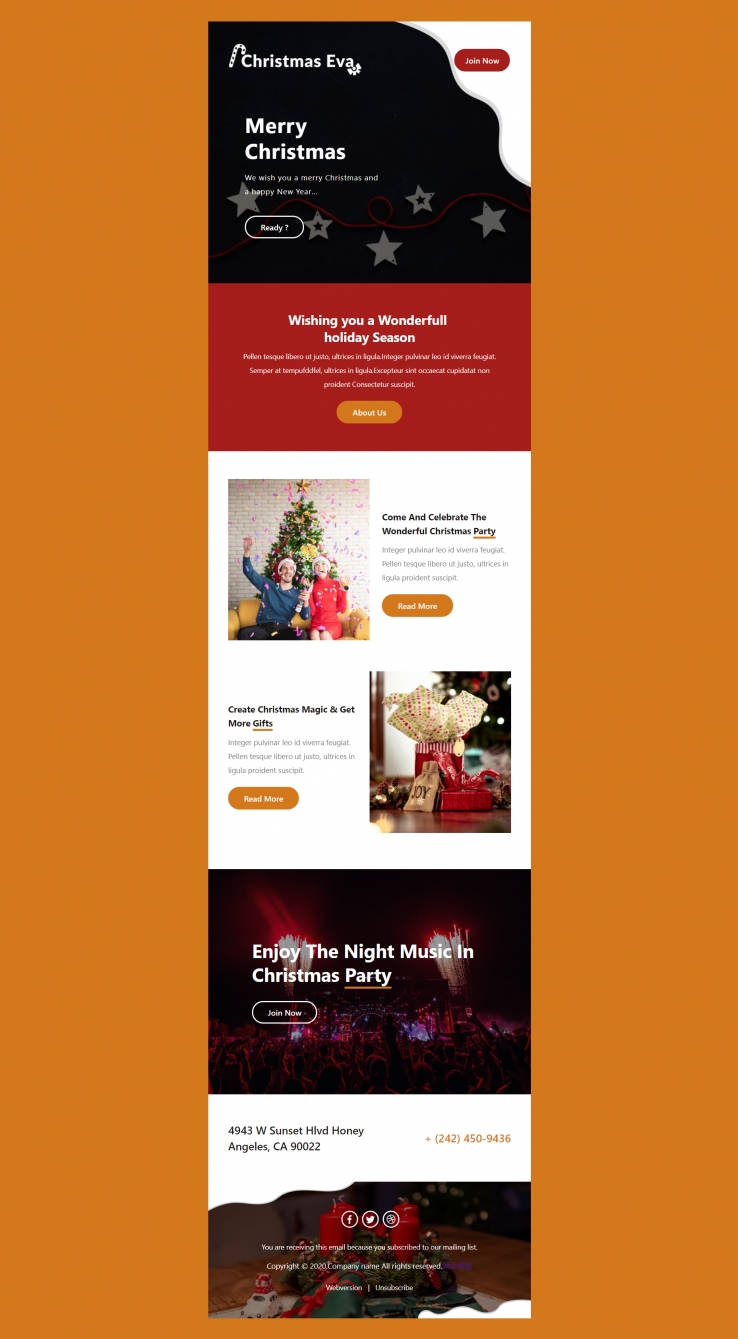 html橙色欧美形式新年圣诞主题网页模板